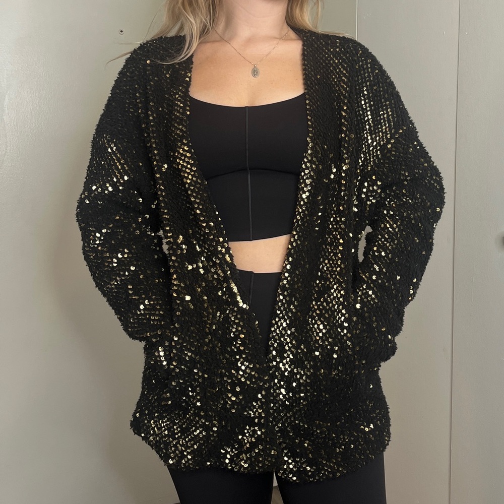 Express black & gold sequin cardigan jacket